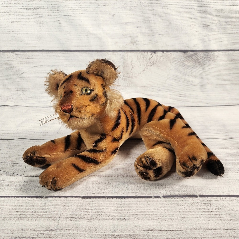 Vintage Steiff Tiger Cub Plush Striped Stuffed Animal Wildlife Toy 9 Inch READ